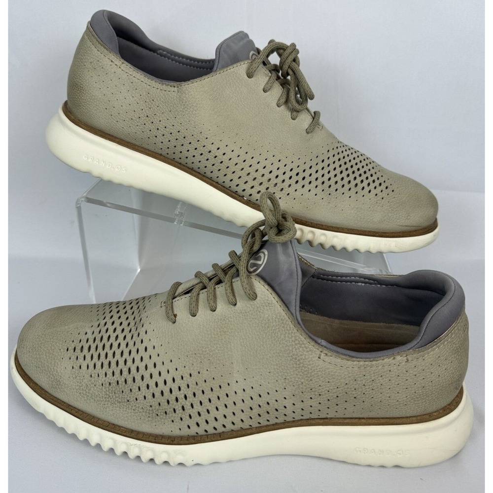 Men's Cole Haan 2 ZERØGRAND Lined Laser Wingtip Oxford- Mortar Ivory- Sz 9.5